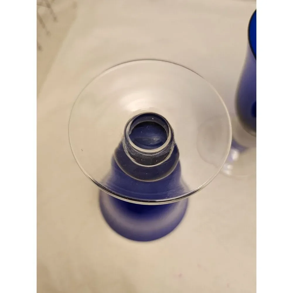 #7740 Cobalt Blue Wine Water Stem Glasses Pair